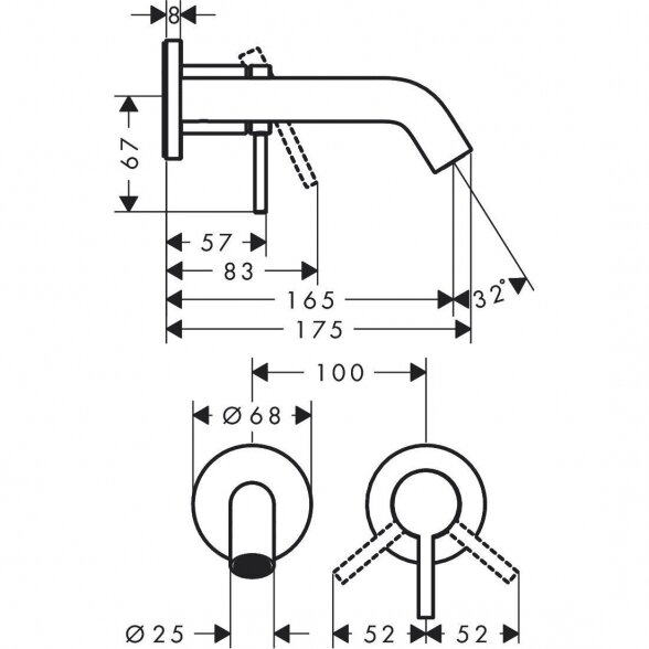 Potinkinis maišytuvas praustuvui HANSGROHE Tecturis S 165 mm, 73350670 1