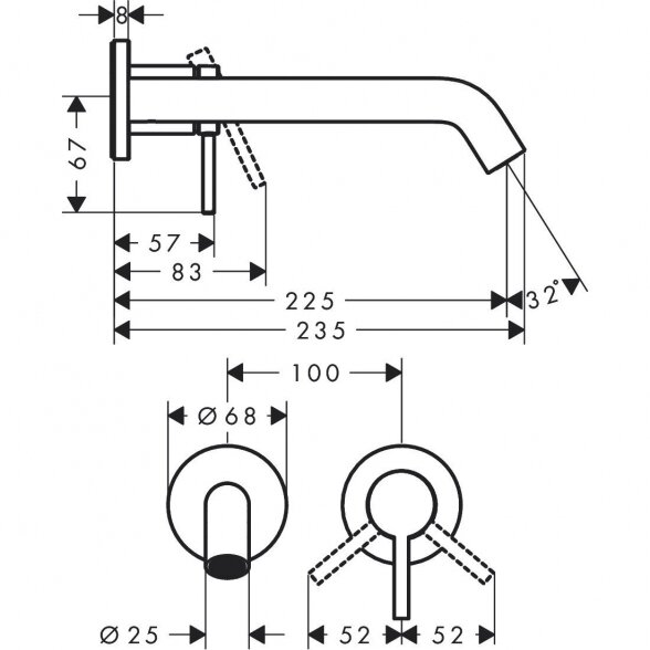 Potinkinis maišytuvas praustuvui HANSGROHE Tecturis S 225 mm, 73351670 1