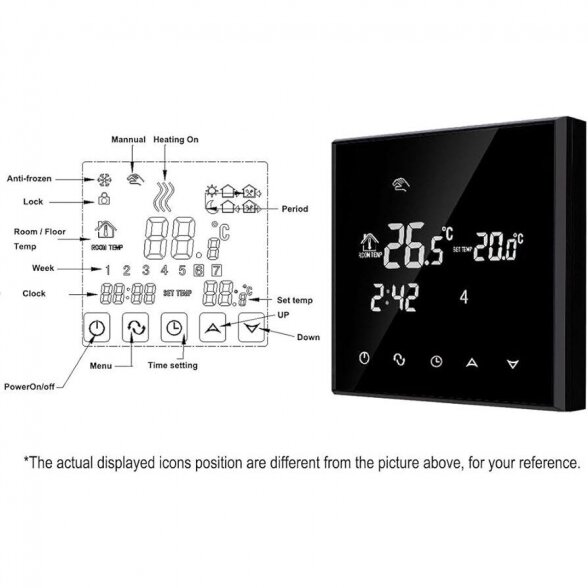 Potinkinis programuojamas patalpos termostatas su vėsinimo funkcija, juodas 1