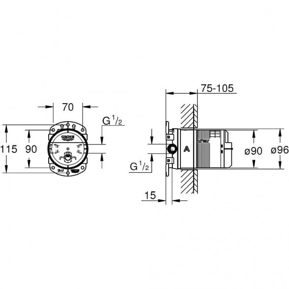 Potinkinis termostatinis dušo komplektas GROHE Grohtherm SmartControl Rainshower Mono 310 Cube, 34865KF0 9