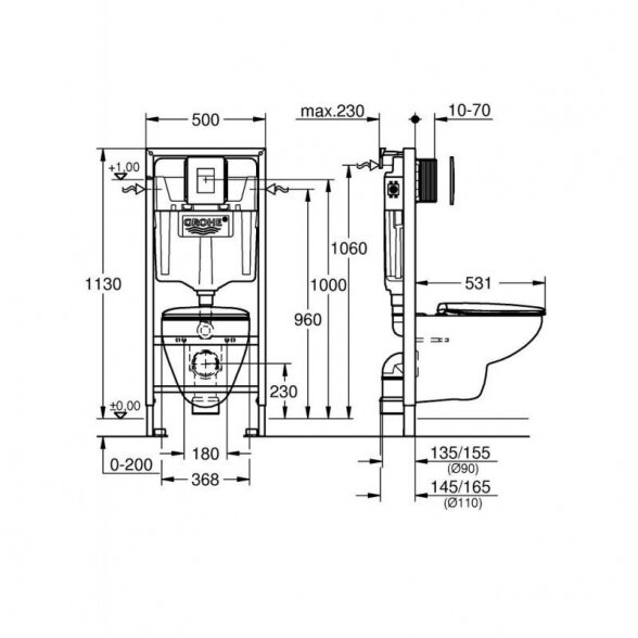 Potinkinis unitazo rėmas GROHE Rapid SL Solido 4 in 1 + pakabinamas unitazas su soft-close dangčiu 6