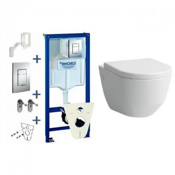 Potinkinis unitazo rėmas GROHE Rapid SL 5 in 1 + pakabinamas unitazas su dangčiu Laufen Pro New