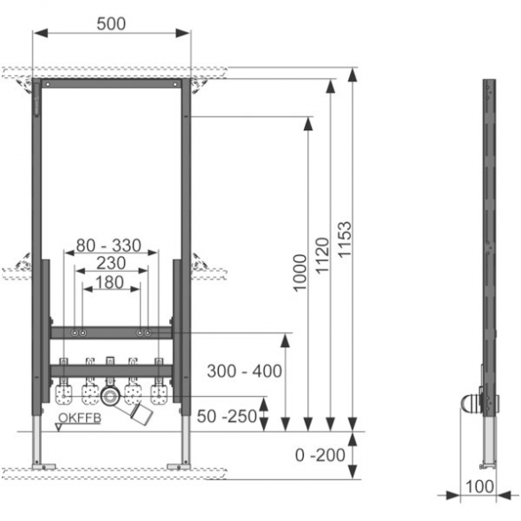 Potinkinis universalus bidė rėmas TECEprofil 1120 mm su tvirtinimais 1