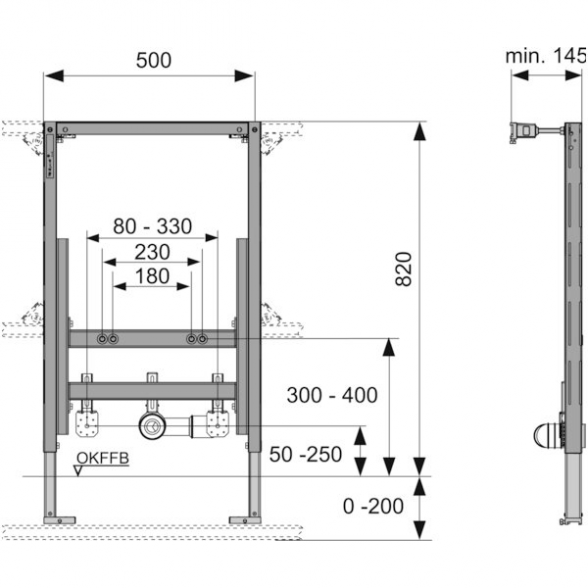 Potinkinis universalus bidė rėmas TECEprofil 820 mm su tvirtinimais 1