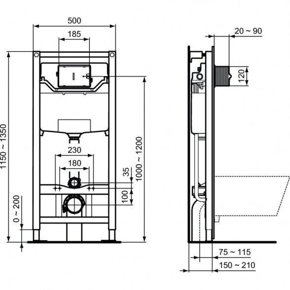 Potinkinis WC komplektas IDEAL STANDARD (6 in 1), juodas mygtukas 9