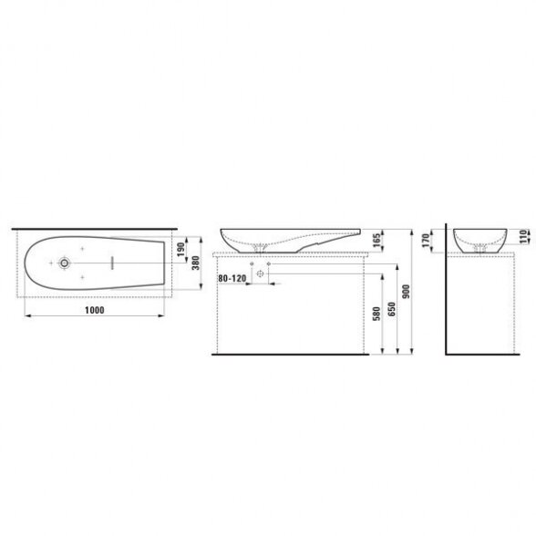 Praustuvas-dubuo LAUFEN Ilbagnoalessi Matt-Black 1000 x 380 mm 2