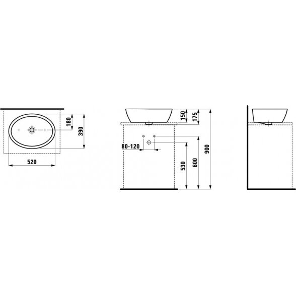 Praustuvas-dubuo LAUFEN Pro S, 520 x 390 mm su LCC danga 4