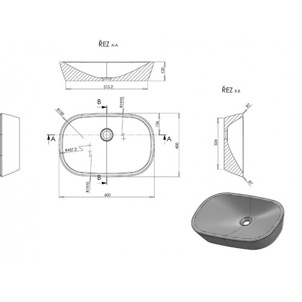 Praustuvas pastatomas RAVAK Ceramik O, 600 x 400 mm 4