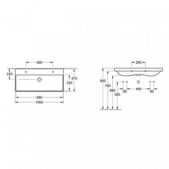 Praustuvas VILLEROY & BOCH Avento 1000 x 470 mm 3