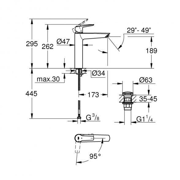 Praustuvo maišytuvas su dugno vožtuvu GROHE QuickFix Start XL, 241652433 2