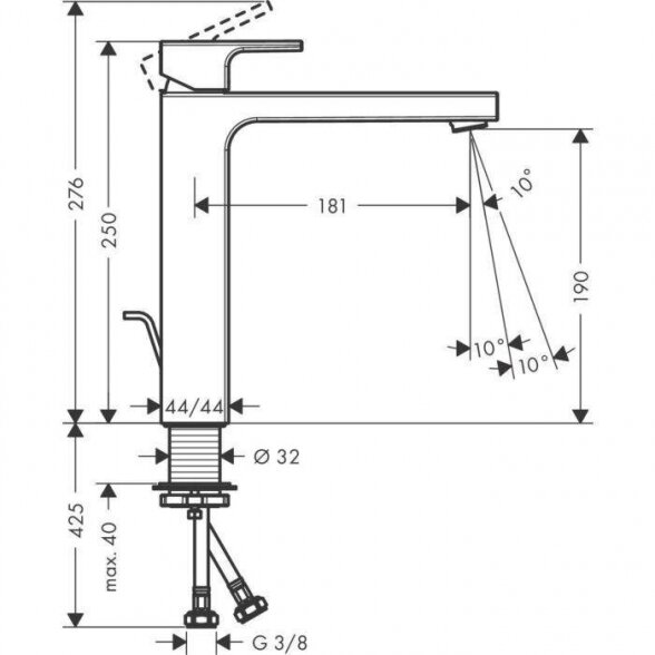 Praustuvo maišytuvas su dugno vožtuvu HANSGROHE Vernis Shape 190, 71562000 1