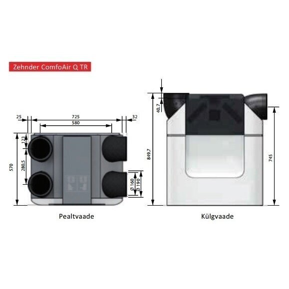 Rekuperatorius su entalpiniu šilumokaičiu ZEHNDER ComfoAir Q 450 ERV TR 2