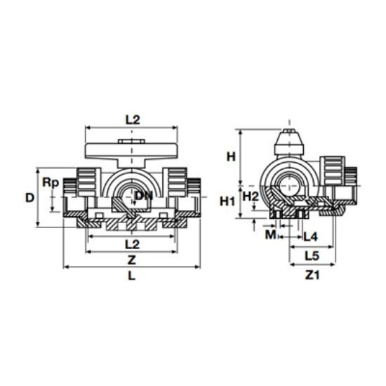 Rutulinis ventilis T formos PVC-U PİMTAŞ 50 mm (PN16), vandeniui 1