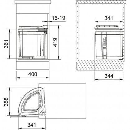 Šiukšlių rūšiavimo sistema spintelėms FRANKE Sorter Pivot 1