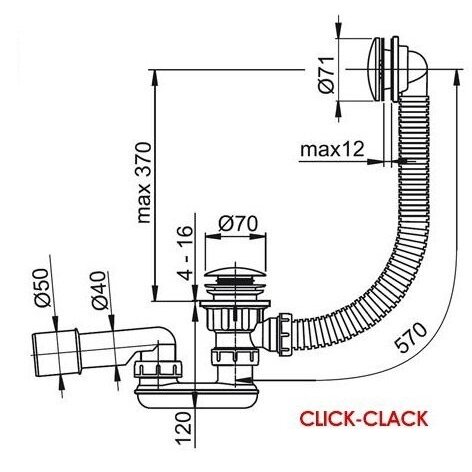 Sifonas voniai RAVAK 570 Click Clack, X01746 1