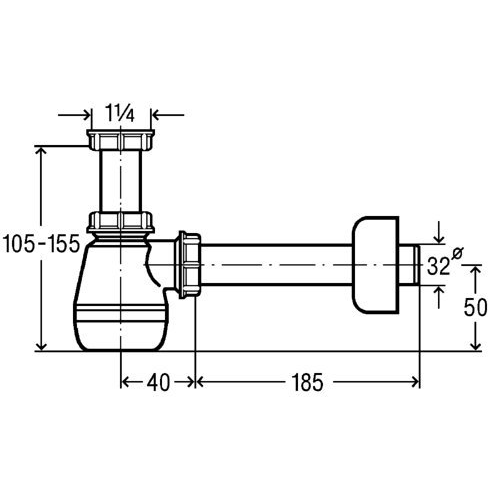 Sifonas bidė su nusėdintuvu, be ventilio VIEGA 1 1/4" x 32 mm, 120337 1