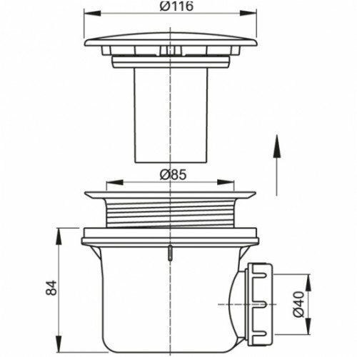 Sifonas dušo padėklui ALCAPLAST 116 mm 1