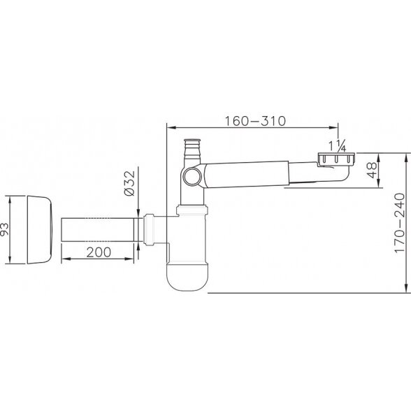 Sifonas praustuvui su nusėdintuvu, be ventilio RAVAK 1 1/4" x 32 mm, X01612 1