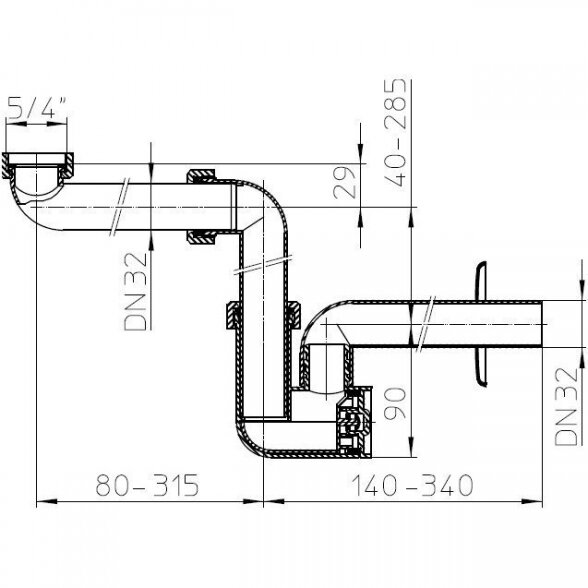 Sifonas vietą taupantis praustuvui su nusėdintuvu, be ventilio HL 1 1/4" x 32 mm, HL137/32 2