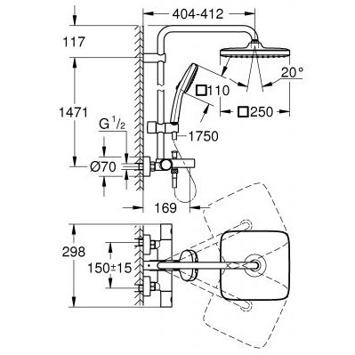 Termostatinė dušo sistema su snapu voniai GROHE Vitalio Comfort 250, 269842431 4