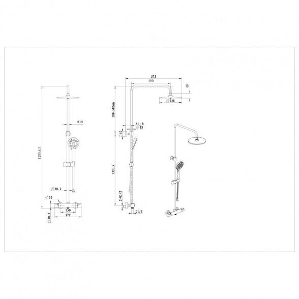 Termostatinė dušo sistema EU 228 mm, 3jet, matt-black 7