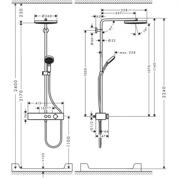 Termostatinė dušo sistema HANSGROHE Pulsify S 260 1jet, 24220140 2