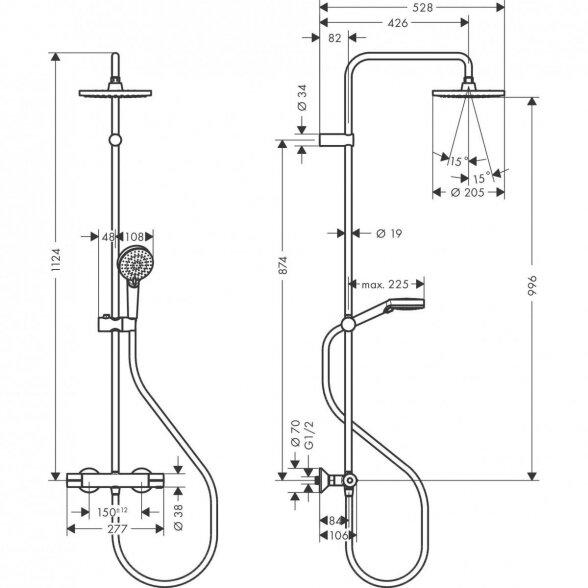 Termostatinė dušo sistema HANSGROHE Vernis Shape 200 1jet EcoSmart, 26089670 1