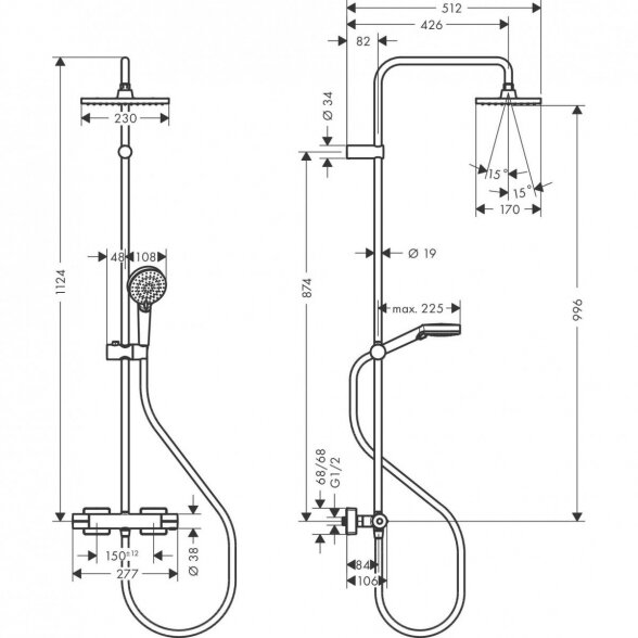 Termostatinė dušo sistema HANSGROHE Vernis Shape 230, 26286000 3