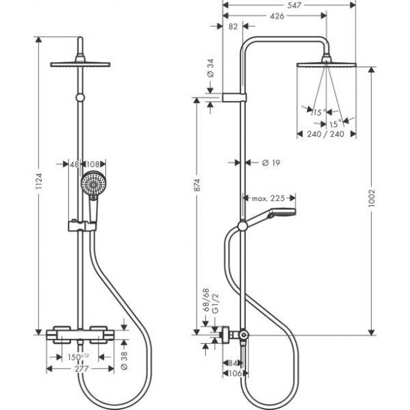 Termostatinė dušo sistema HANSGROHE Vernis Shape 240, 26429670 3