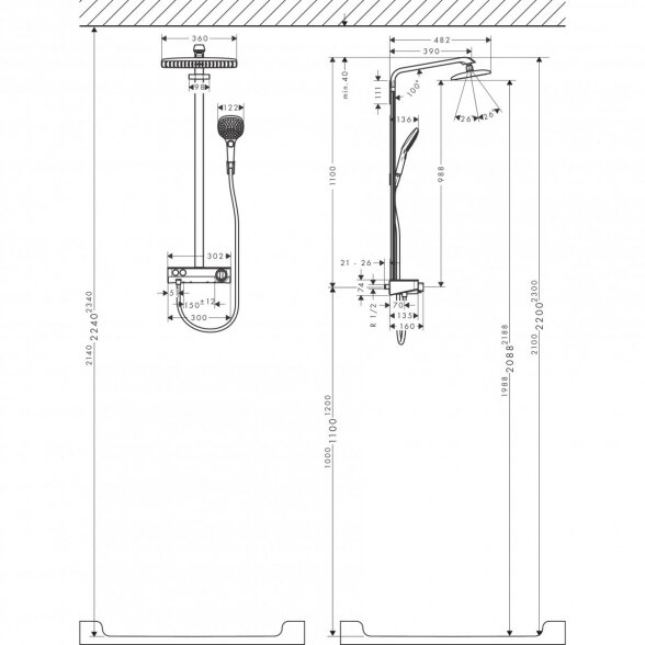 Termostatinė lietaus dušo sistema HANSGROHE Raindance E Showerpipe 360 1jet, 27288000 3