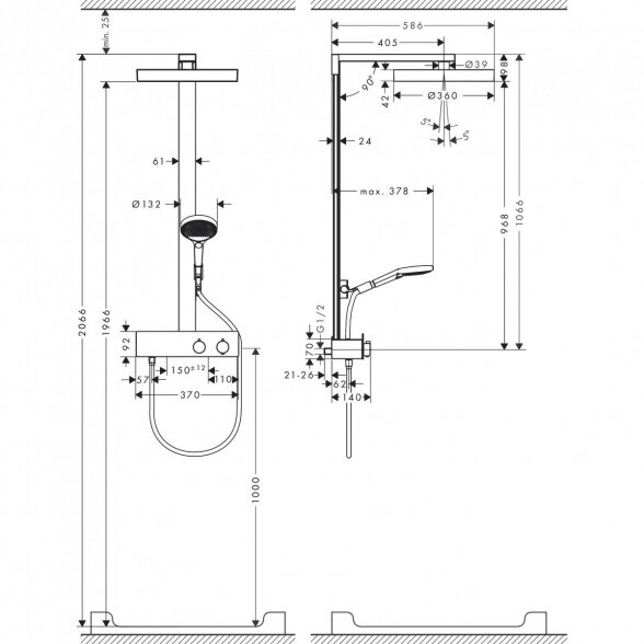 Termostatinė lietaus dušo sistema HANSGROHE Rainfinity 360 Showerpipes 1jet, 26853700  6