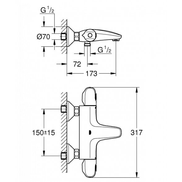 Termostatinis maišytuvas voniai - dušui GROHE Grohtherm 1000 New 7