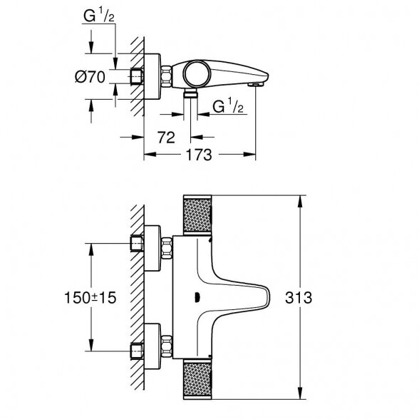 Termostatinis maišytuvas voniai - dušui GROHE Grohtherm 1000 Performance, 34830000 4