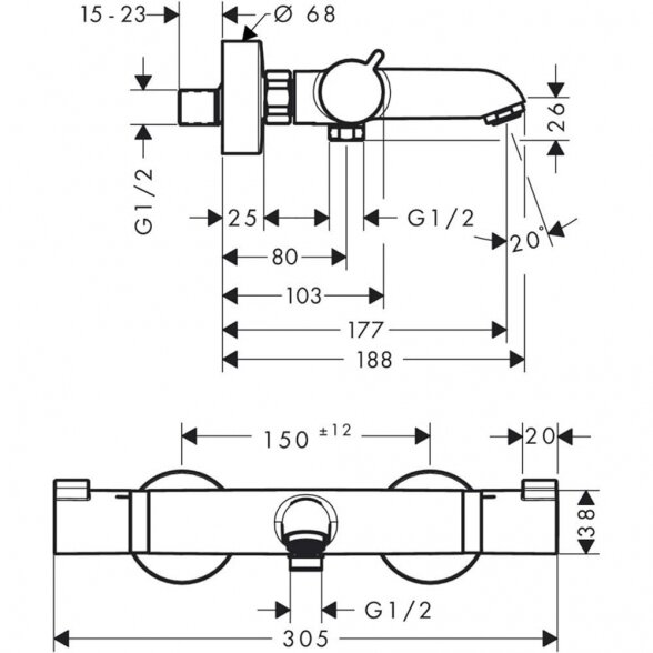 Termostatinis vonios - dušo maišytuvas HANSGROHE Ecostat Comfort, 13114140 1