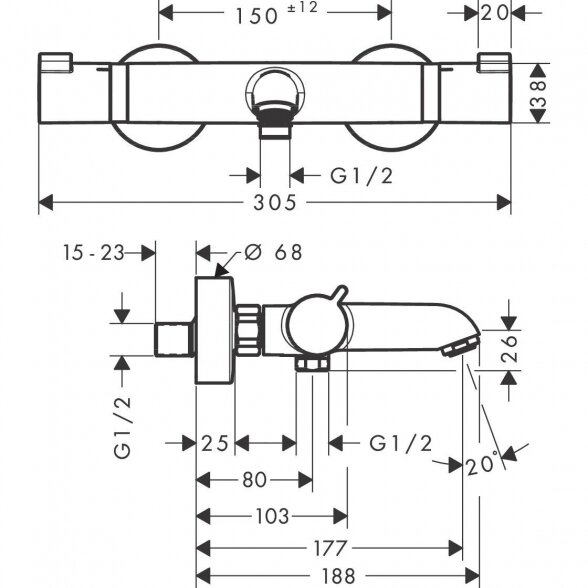 Termostatinis vonios - dušo maišytuvas HANSGROHE Ecostat Comfort, 13114990 1