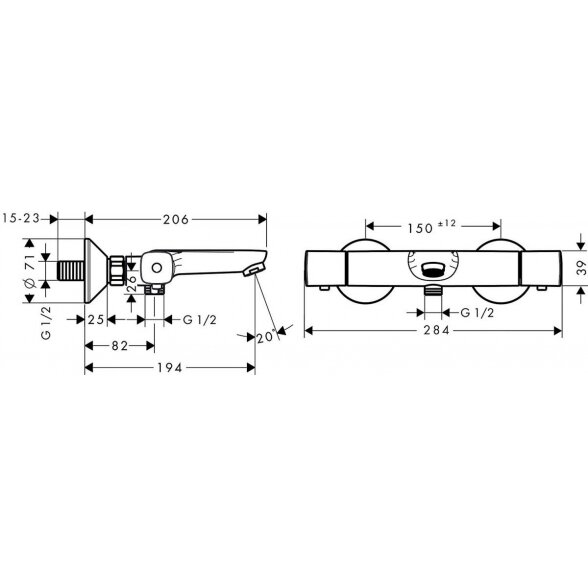 Termostatinis vonios - dušo maišytuvas HANSGROHE Ecostat Universal, 13123000 1