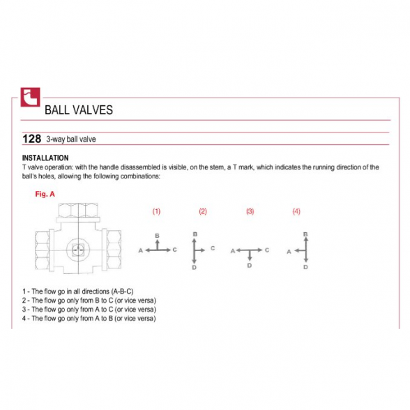 Trieigis rutulinis ventilis T formos ITAP 1" v/v/v, ilga rankena 1