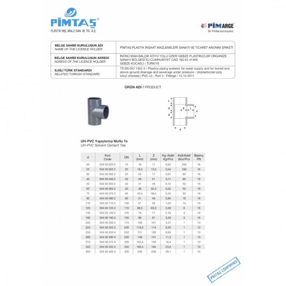 Trišakis PVC-U PİMTAŞ 20 x 90° (PN16) 3