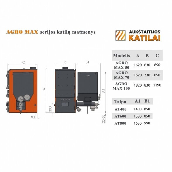 Universalus granulinis katilas AUKŠTAITIJOS KATILAI Agro Max 70 kW 3