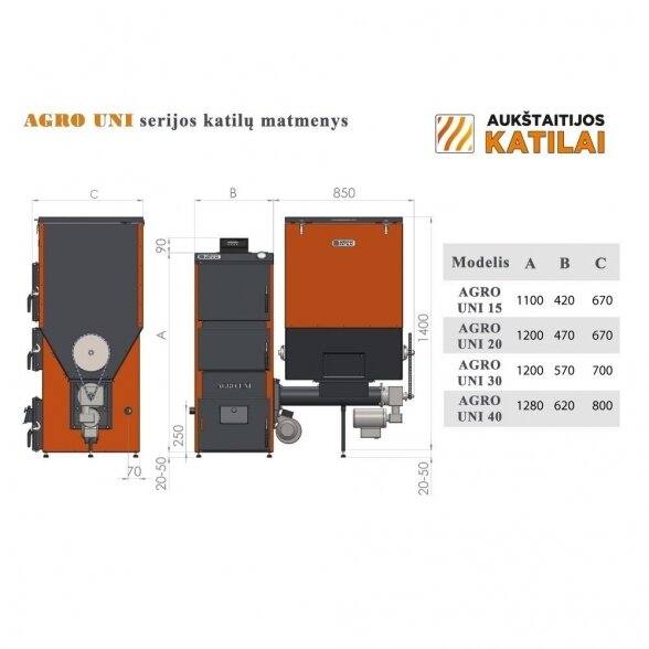 Universalus granulinis katilas AUKŠTAITIJOS KATILAI Agro Uni 15 kW 4