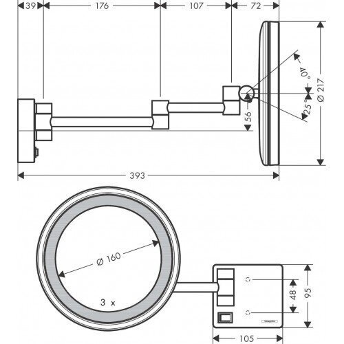 Veidrodis skutimuisi su LED lempute HANSGROHE AddStoris, 41790700 1