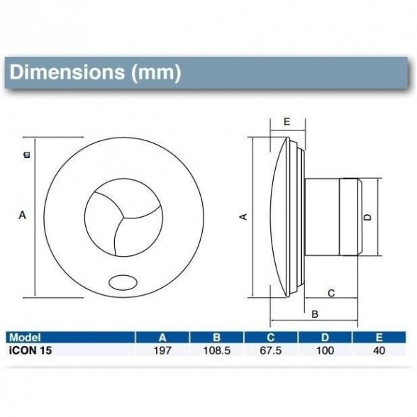 Ventiliatorius AIRFLOW iCON 15 Ø100mm 68 m3/val 3