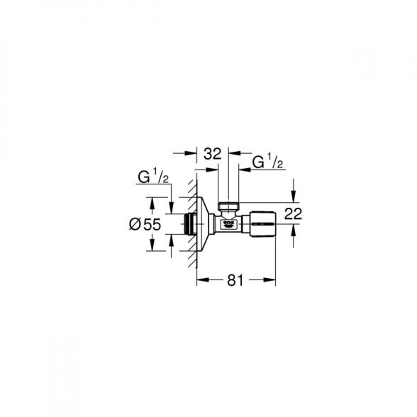 Ventilis kampinis GROHE 1/2" x 1/2", 22043000 1