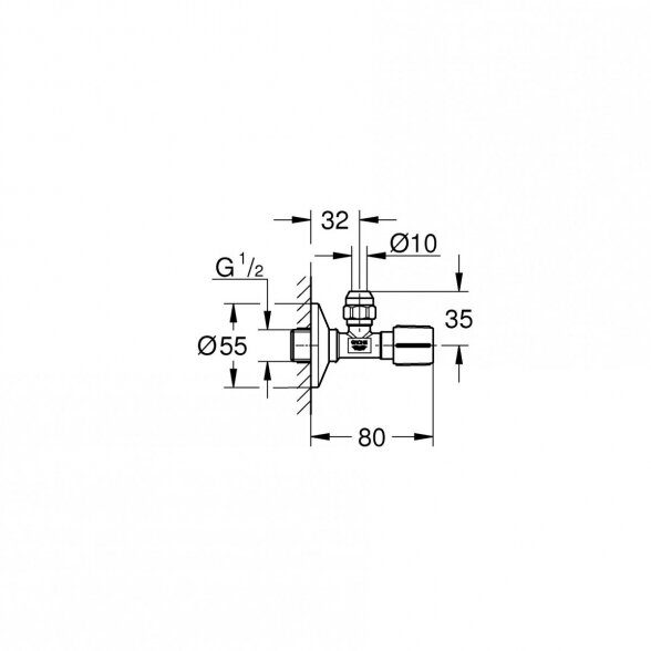 Ventilis kampinis GROHE 1/2" x 3/8", 22037000 1