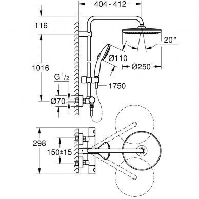 Virštinkinės sistemos dušo komplektas GROHE Tempesta System 250, 26670001 4