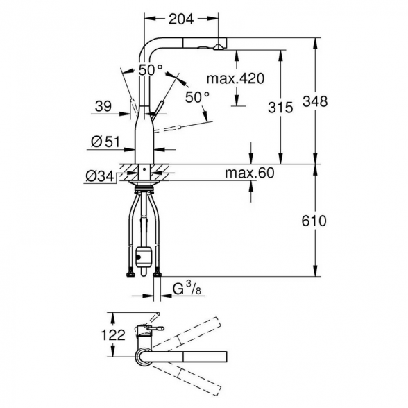 Virtuvės (plautuvės) maišytuvas GROHE Essence, 30504GL0 2