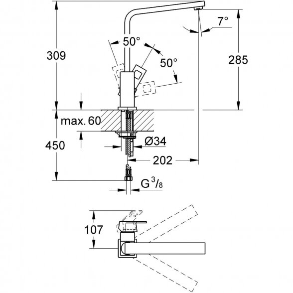 Virtuvės (plautuvės) maišytuvas GROHE Eurocube, 31255000 2