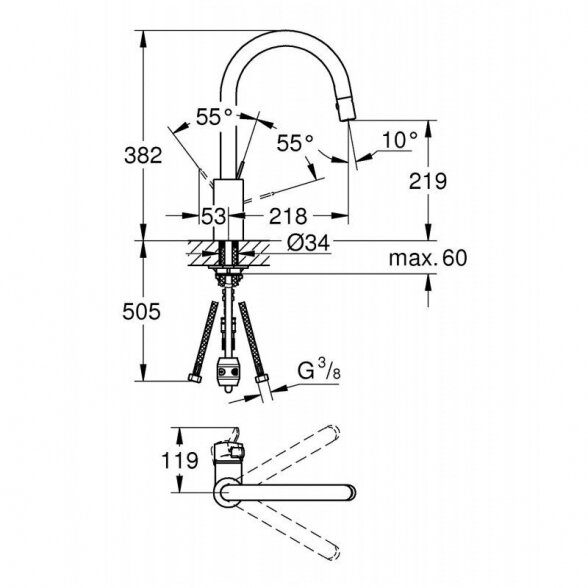 Virtuvės (plautuvės) maišytuvas su dušeliu GROHE Eurosmart Cosmo, 31481001 3