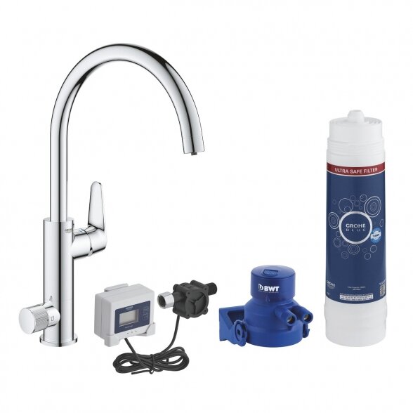 Virtuvės (plautuvės) maišytuvas su vandens filtru GROHE Blue Pure BauCurve Starter Kit, 30386000