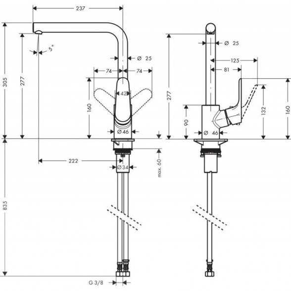 Virtuvinis (plautuvės) maišytuvas aukšta svirtimi HANSGROHE Focus, 31817670 1